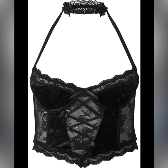 Killstar Black Cardinal Sins Gothic Lace Up Velvet High Neck Bralette NWOT XL - Picture 6 of 16